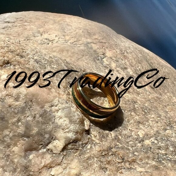 Malachite & Koa Wood Inlay 8mm SZ 10 Ring Tungsten Band Wedding Anniversary Gift - Picture 5 of 5